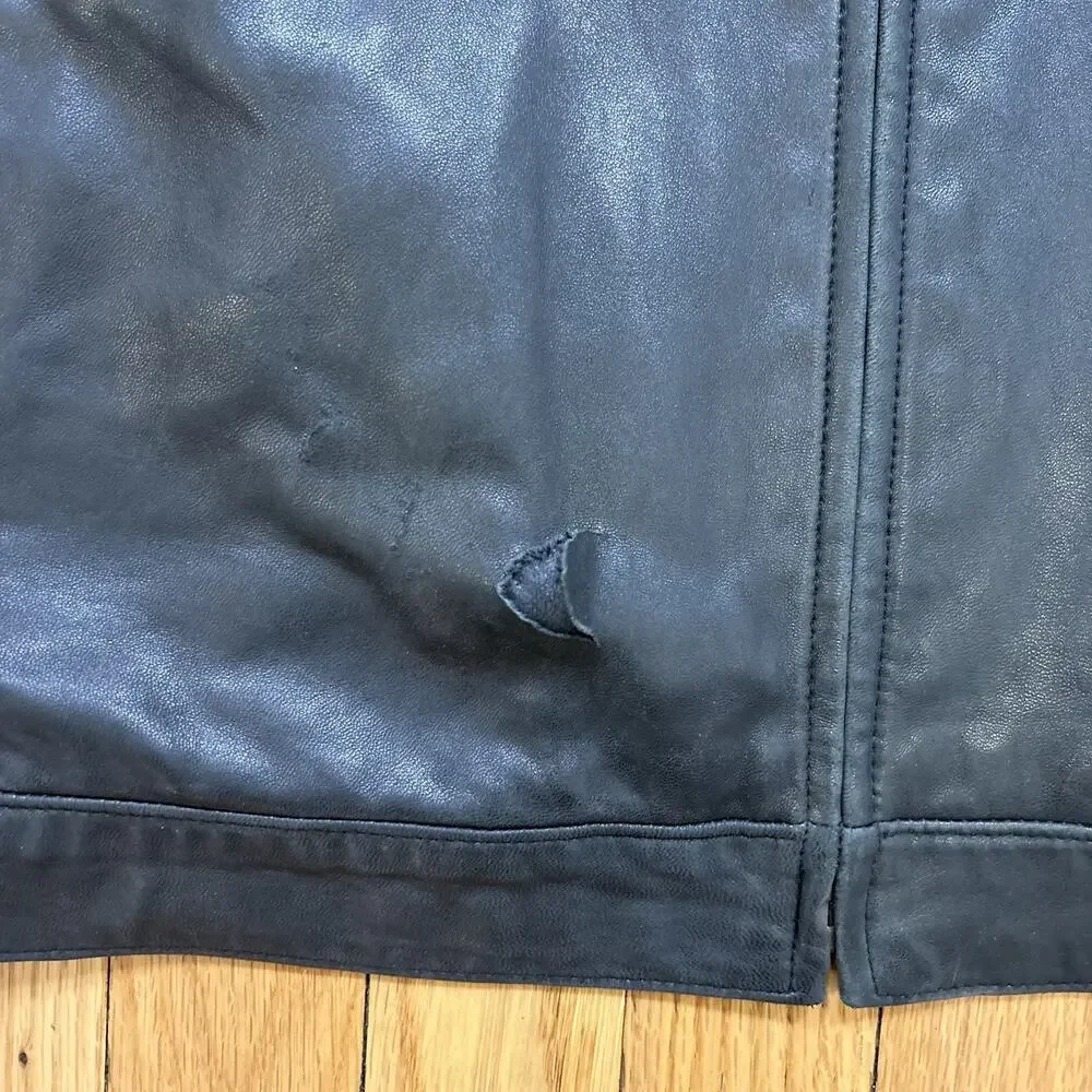 Polo Ralph Lauren Leather Jacket Men’s Size L Zip Front Plaid Lined *Flaw Read - Picture 8 of 16